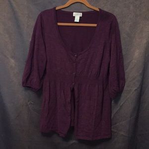 Purple partial button closure sweater